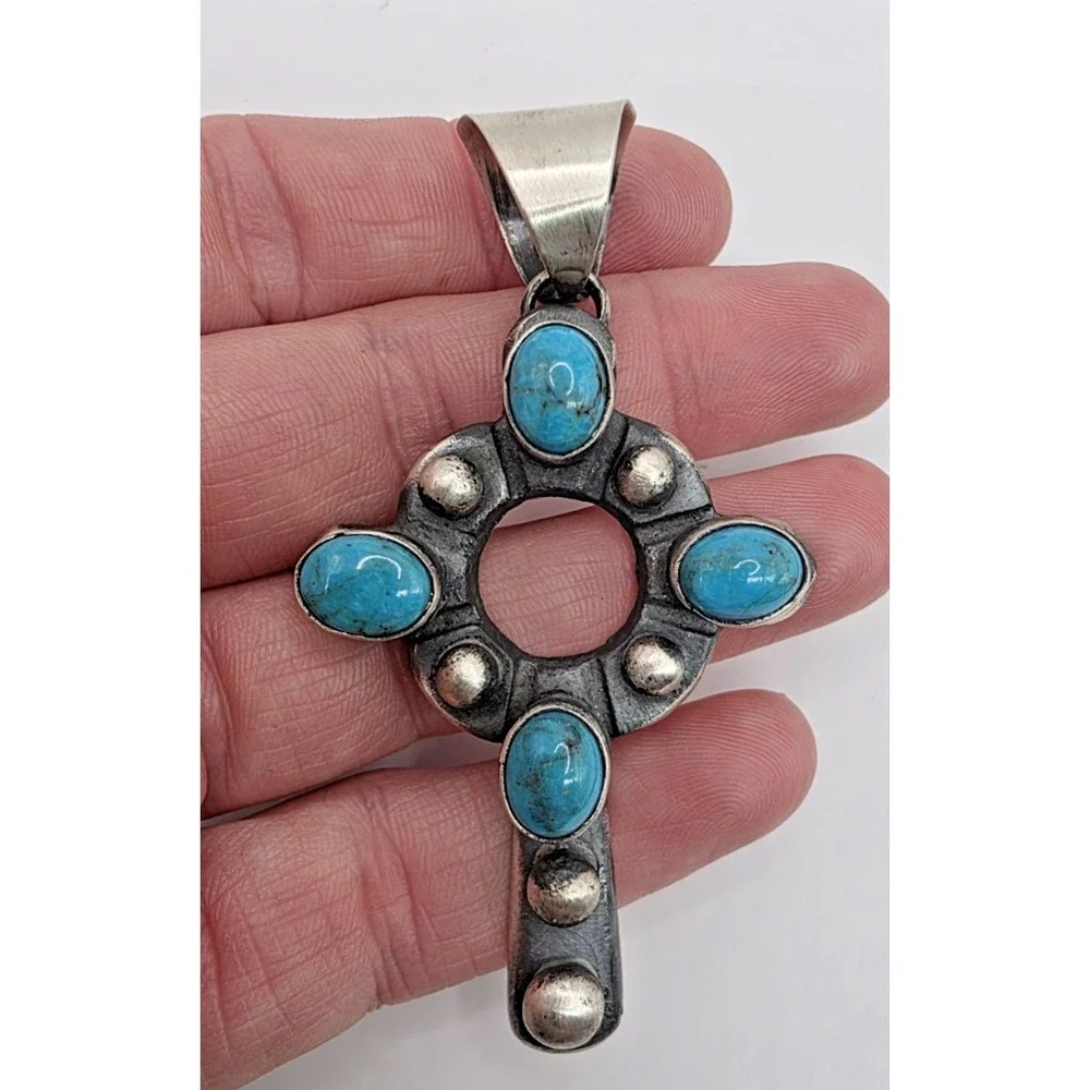 Chimney Butte Sterling Silver 925 Turquoise Cross Pendent 29 g Handmade NWOT